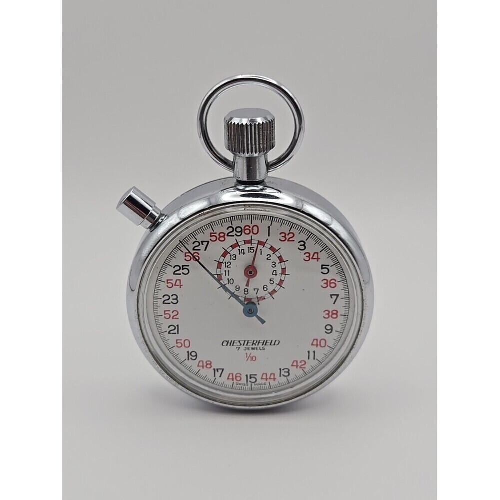 Vintage Chesterfield Swiss Mechanical Stopwatch 7 Jewel 1/10 Sport Timer